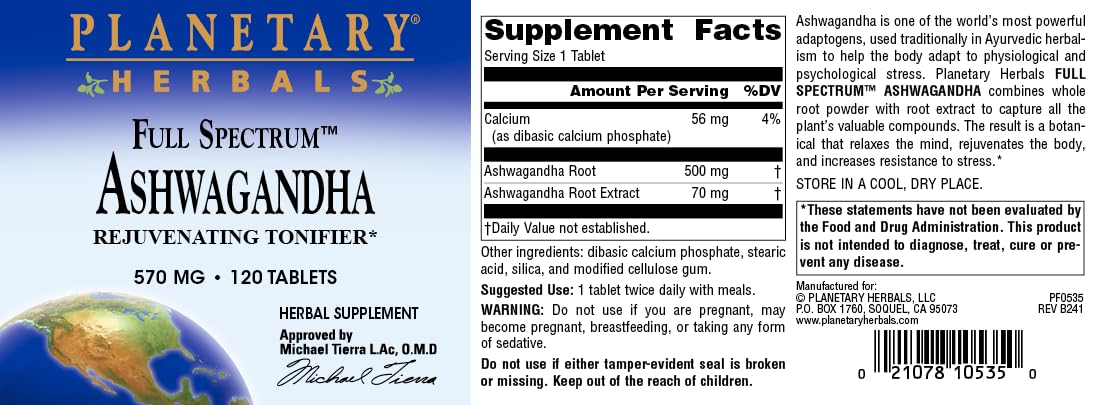 Foto 5 pulgar | Suplemento Planetary Herbals De Ashwagandha De Espectro Completo 570 Mg - Venta Internacional.