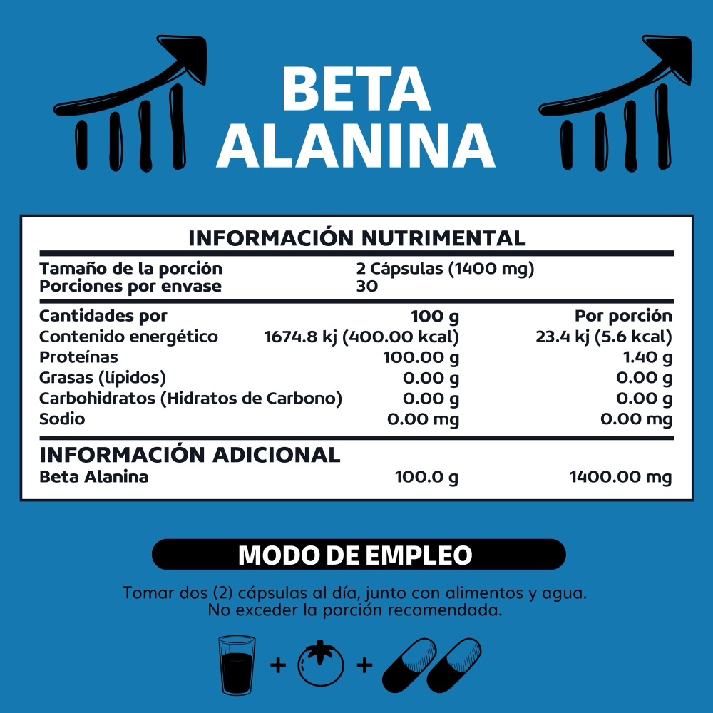 Foto 6 | Beta Alanina 1400 mg Beyond Vitamins 60 Cápsulas