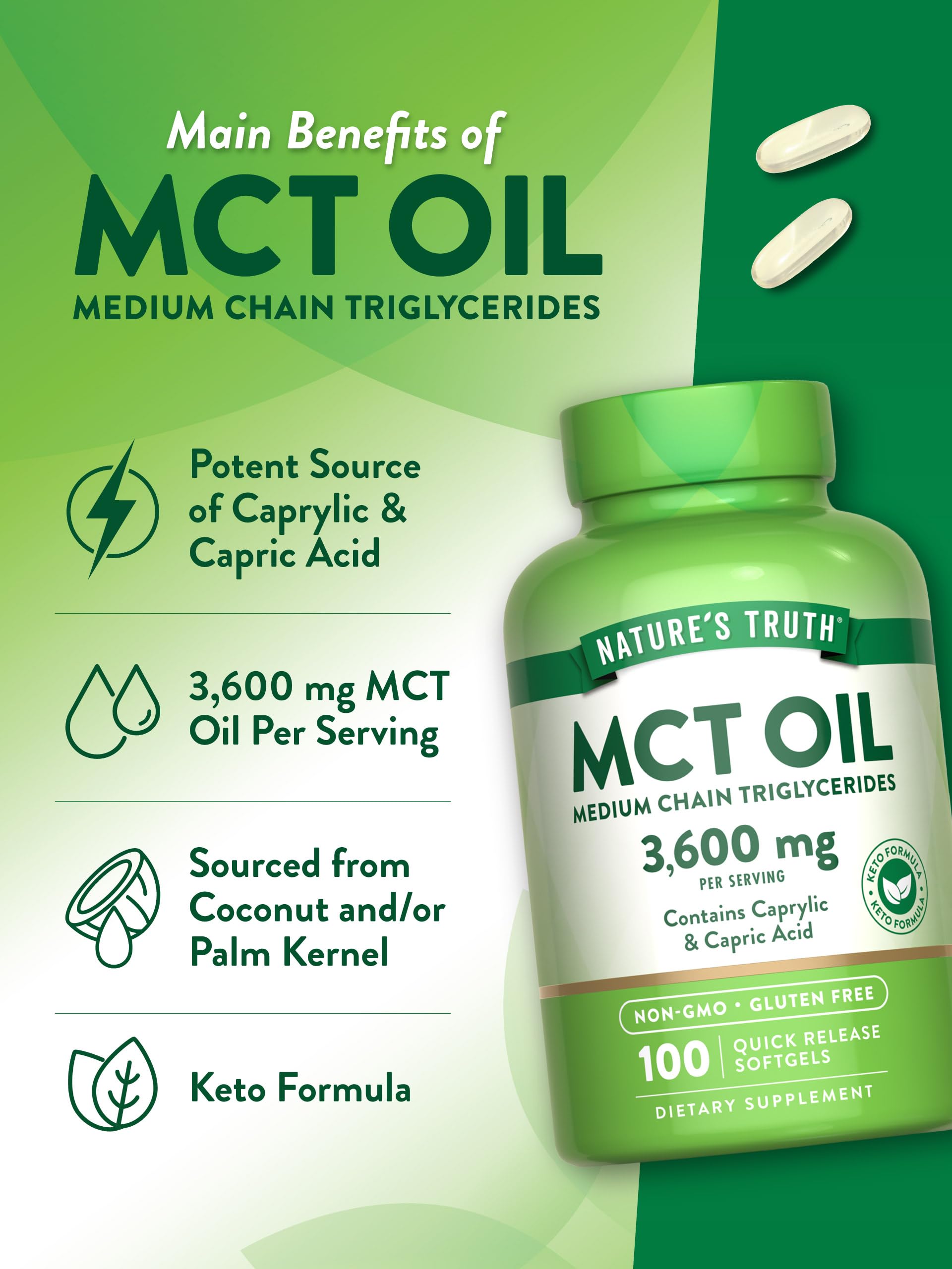 Foto 5 | Suplemento Nature's Truth Mct Oil  100 Cápsulas Blandas  Cetogénicas - Venta Internacional.