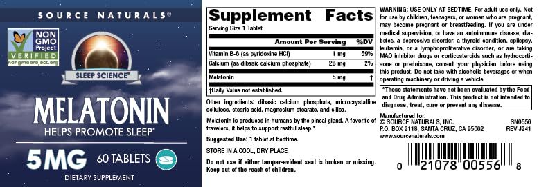 Foto 5 pulgar | Supplement Source Naturals Sleep Science Melatonina 5 Mg - Venta Internacional.