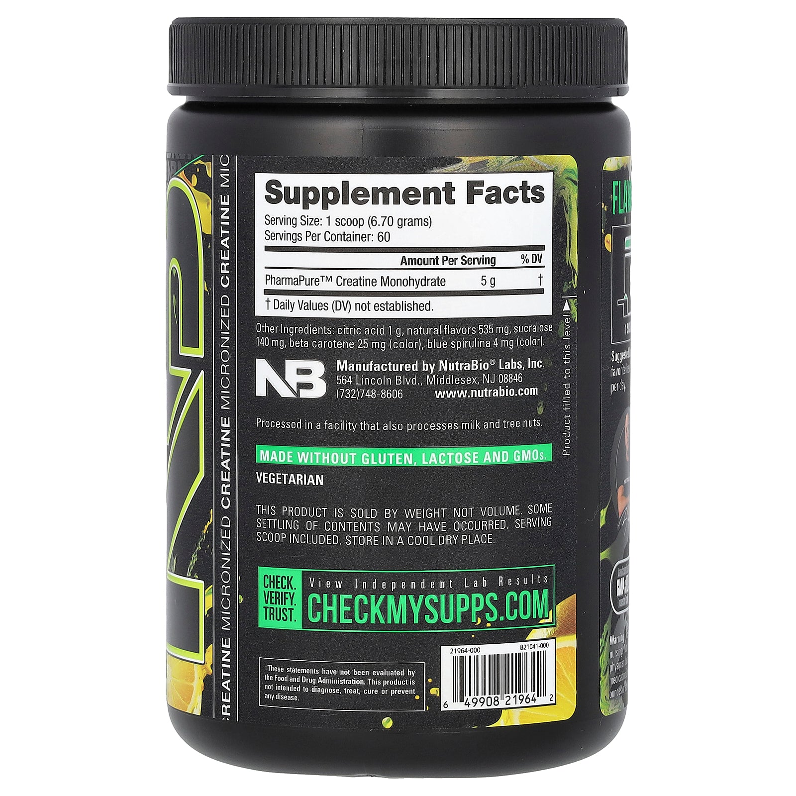 Foto 2 | Suplemento Nutrabio Micronized Creatine Burst 402 G Citrus Rush - Venta Internacional.