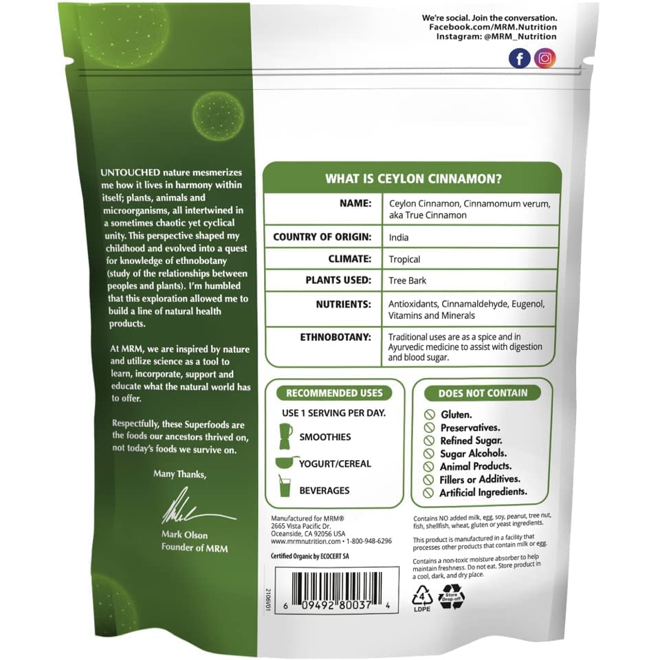 Foto 3 pulgar | Canela En Polvo Mrm Nutrition Organic Ceylon Vegan 113 Porciones - Venta Internacional.