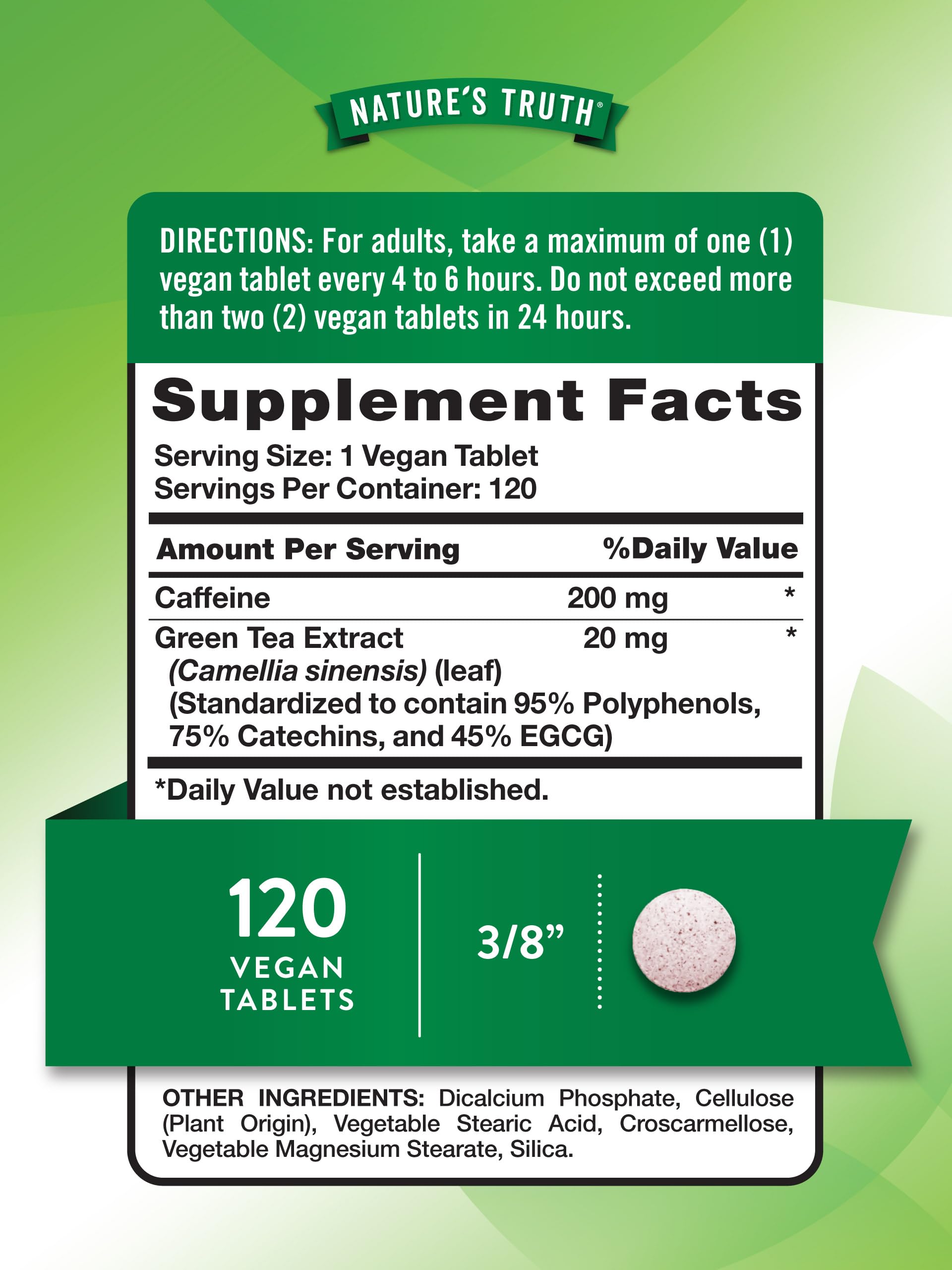 Foto 2 | Píldoras De Cafeína Nature's Truth 220 Mg 120 Tabletas Con Té Verde - Venta Internacional.