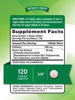 Foto 2 | Píldoras De Cafeína Nature's Truth 220 Mg 120 Tabletas Con Té Verde - Venta Internacional.