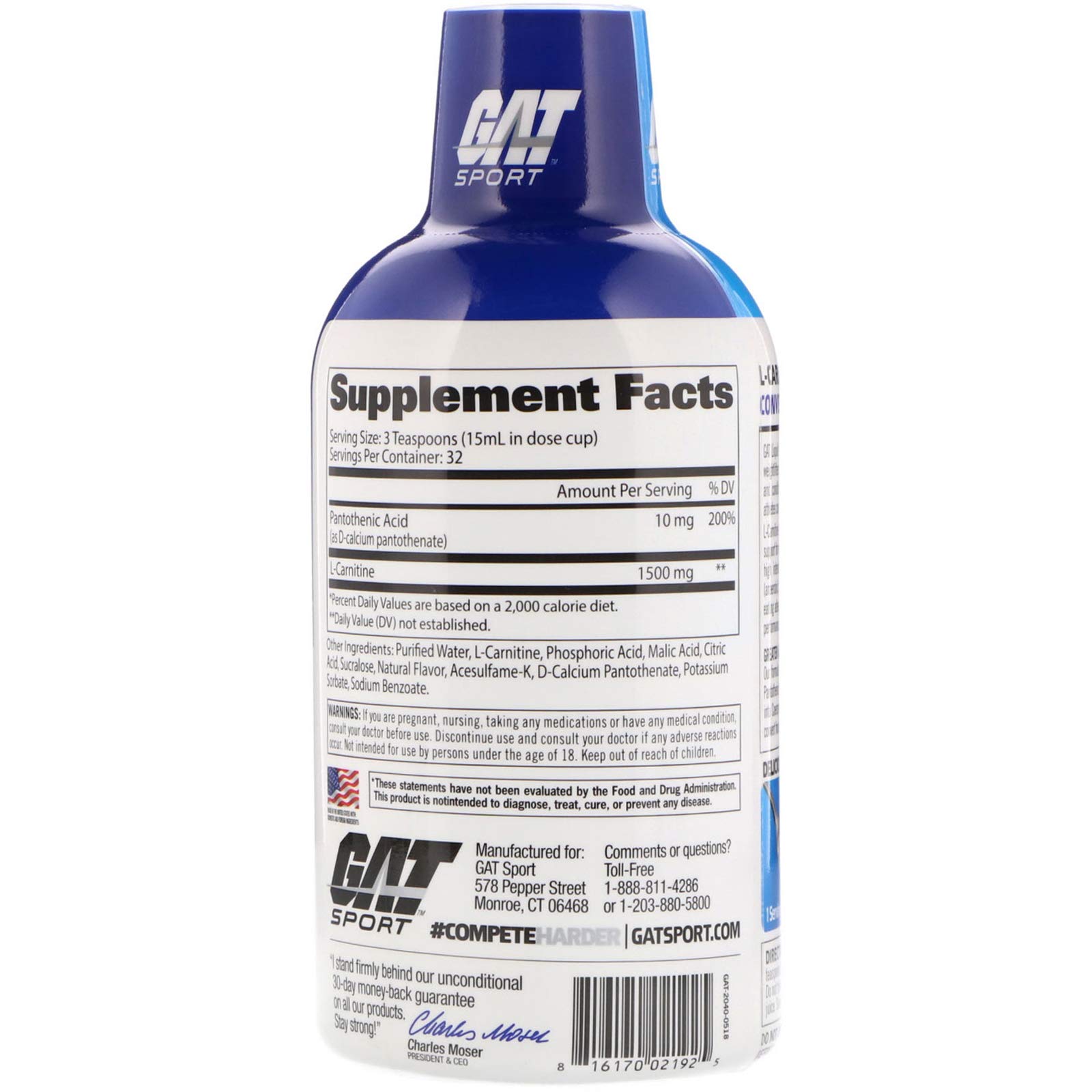 Foto 3 pulgar | Suplemento Líquido De L-carnitina Gat Sport 1500 Mg 32 Porciones - Venta Internacional.