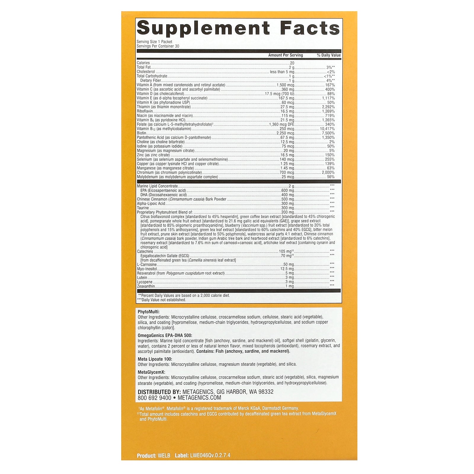 Foto 2 | Suplemento Metagenics Wellness Essentials Healthy Balance - Venta Internacional.