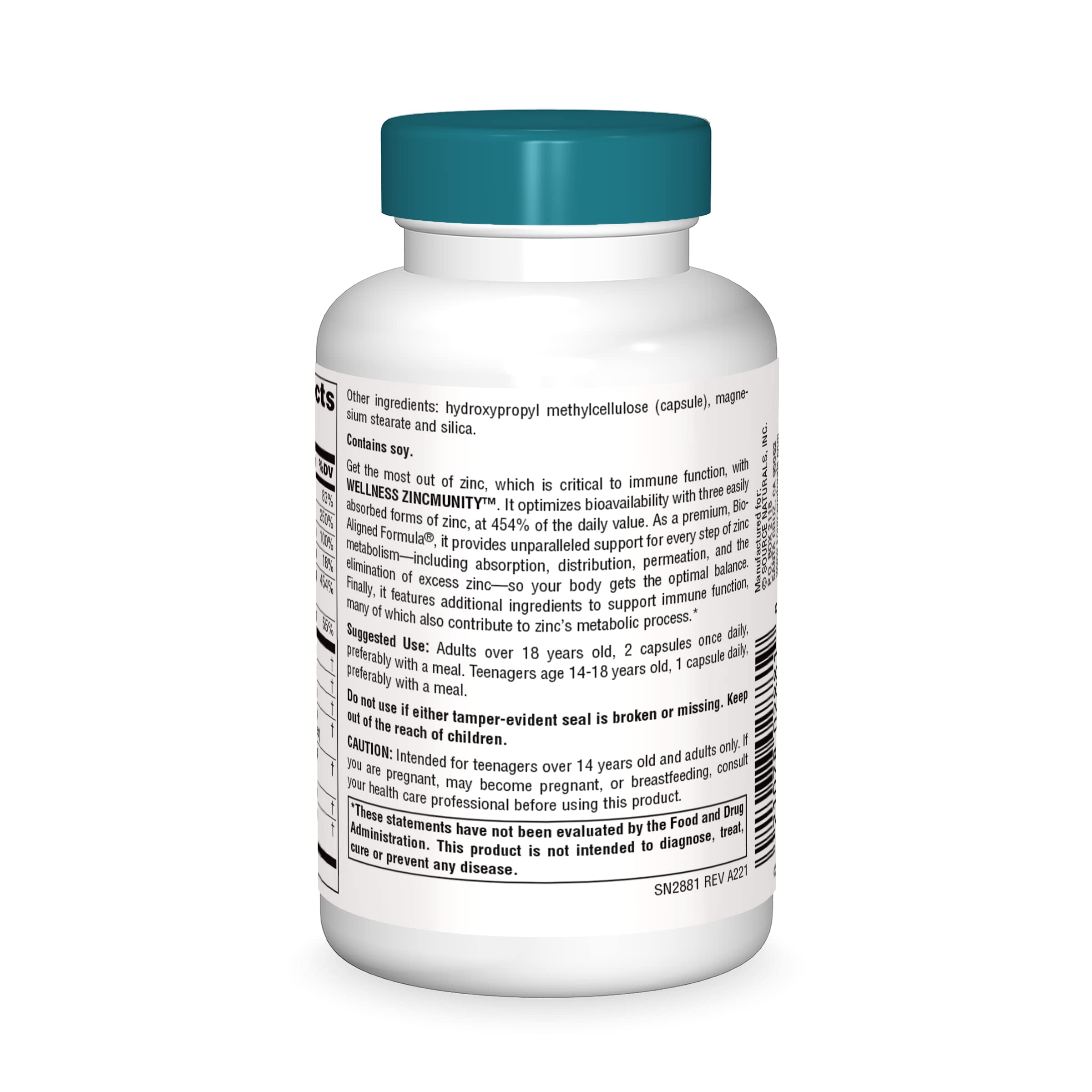 Foto 4 pulgar | Suplemento Source Naturals Wellness Zincmunity 50 Mg X 60 - Venta Internacional.