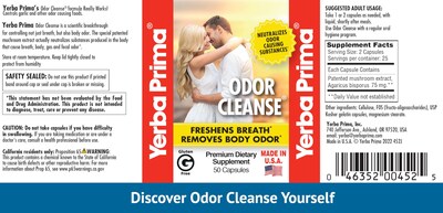 Foto 3 | Suplemento Yerba Prima Odor Cleanse 50 Cápsulas Extracto Premium - Venta Internacional.