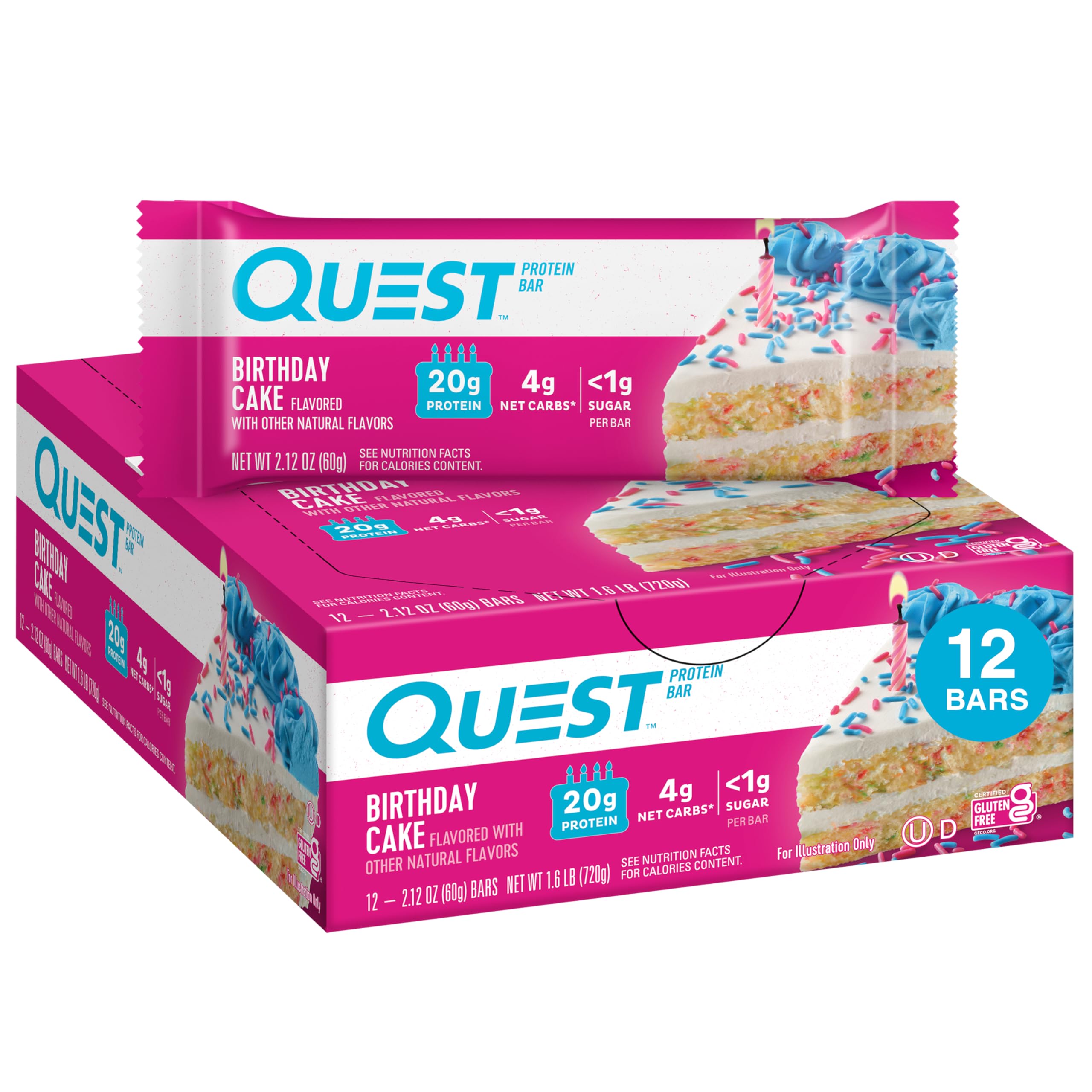 Protein Bar Quest Sabor Tarta De Cumpleaños  20 G  12 Barras - Venta Internacional.