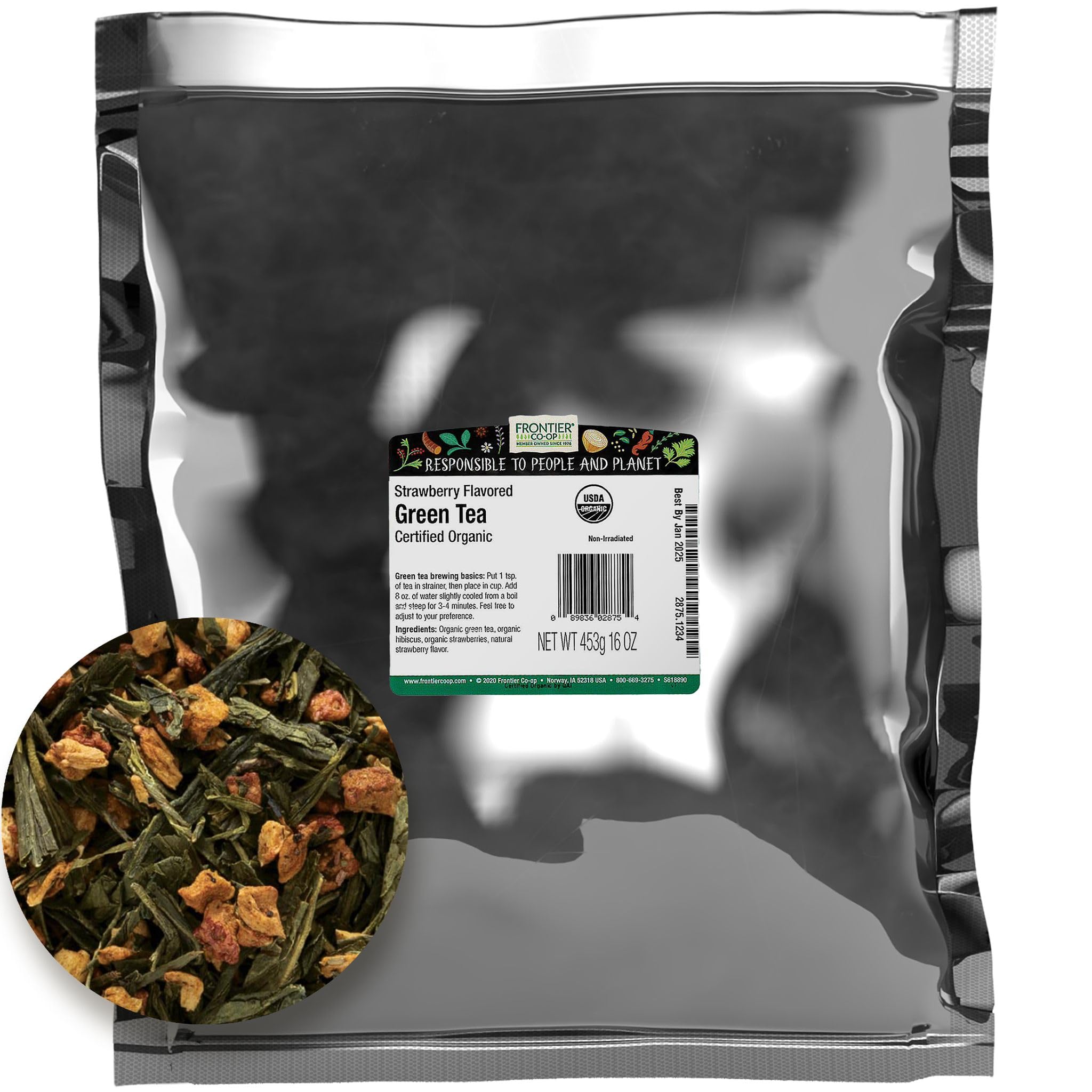 Foto 2 pulgar | Green Tea Frontier Bulk Con Sabor A Fresa  454 G  Orgánico - Venta Internacional.