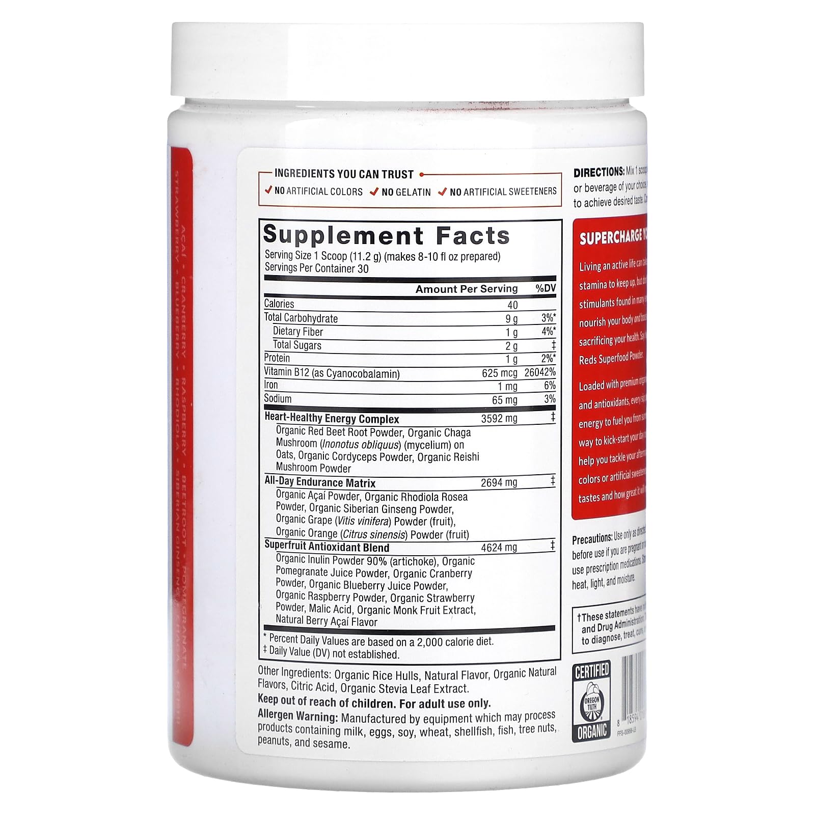 Foto 3 pulgar | Superfood Powder Force Factor Organics Reds  30 Porciones - Venta Internacional.