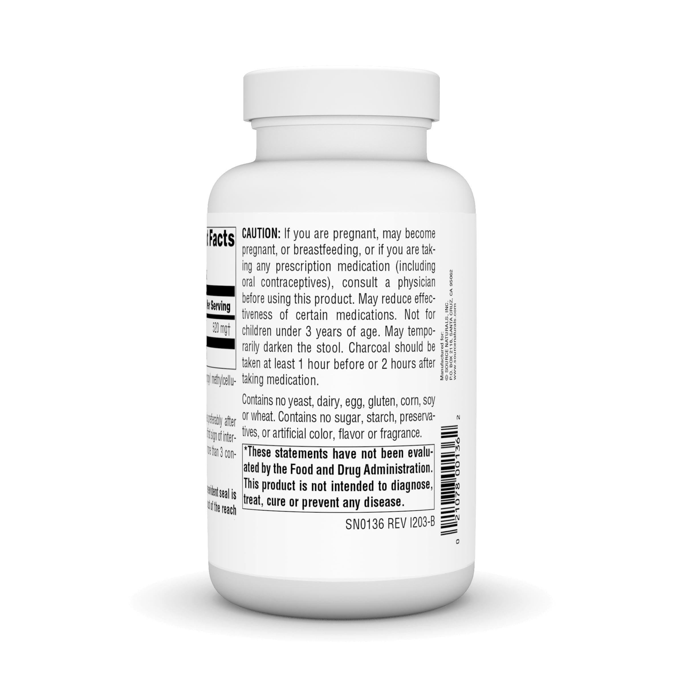 Foto 4 pulgar | Carbón Vegetal 100% Puro Activado De Supplement Source Naturals  200 Cápsulas - Venta Internacional.