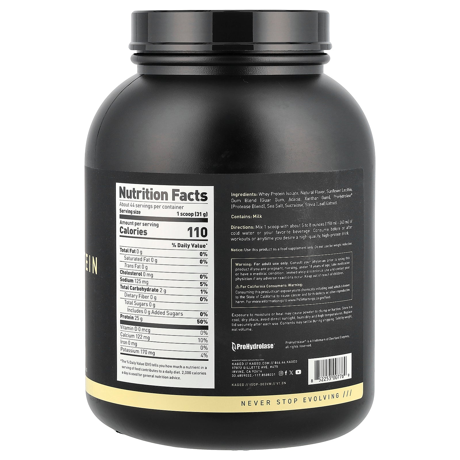 Foto 3 pulgar | Proteína En Polvo Kaged Whey Protein Isolate Vainilla 1 36 Kg - Venta Internacional.