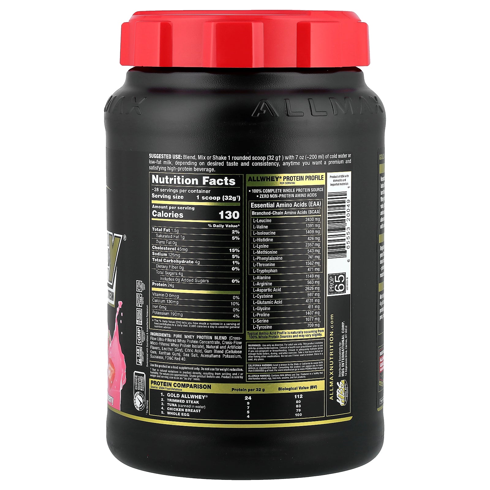 Foto 2 | Proteína De Suero Allmax Gold Allwhey Premium Fresa 907 G - Venta Internacional.
