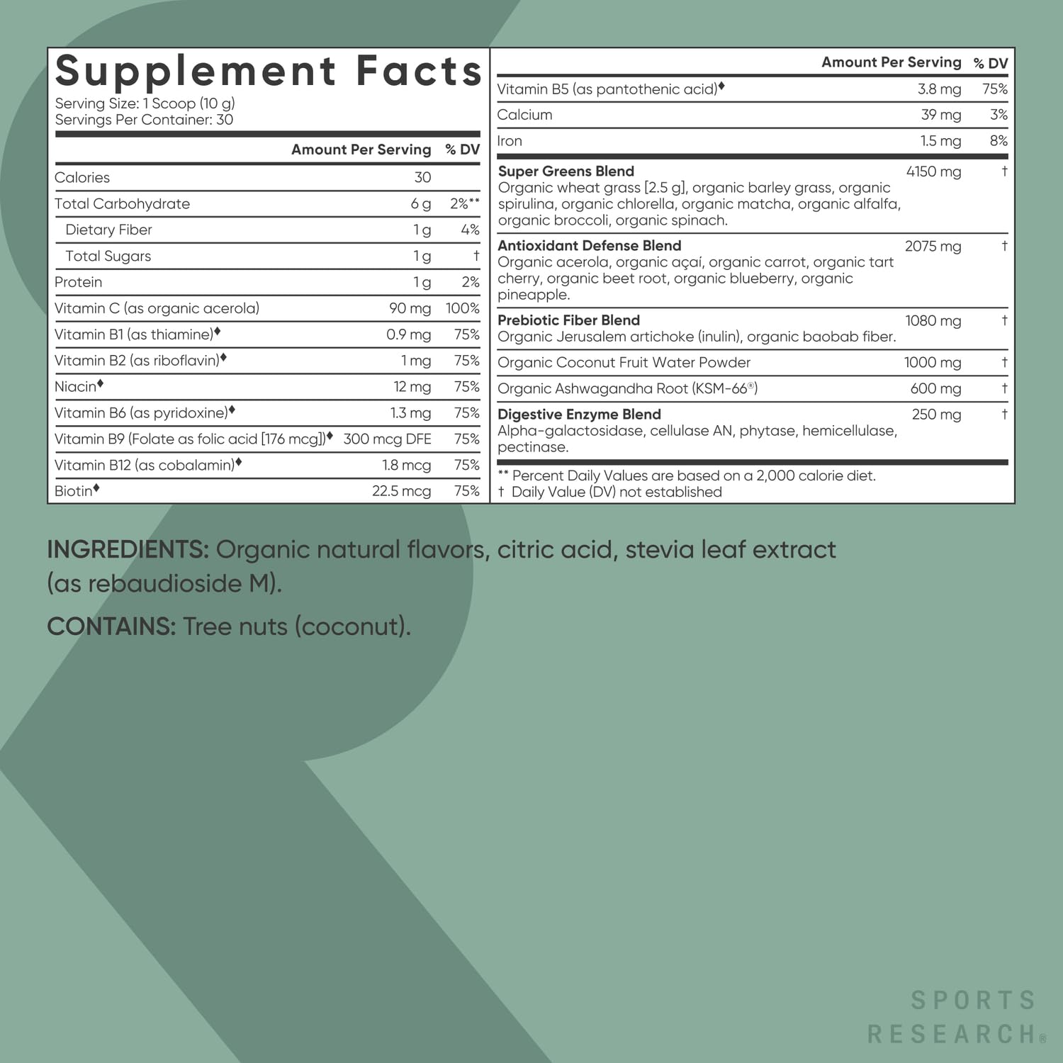Foto 5 | Superfood Powder Sports Research Organic Greens  30 Porciones - Venta Internacional.