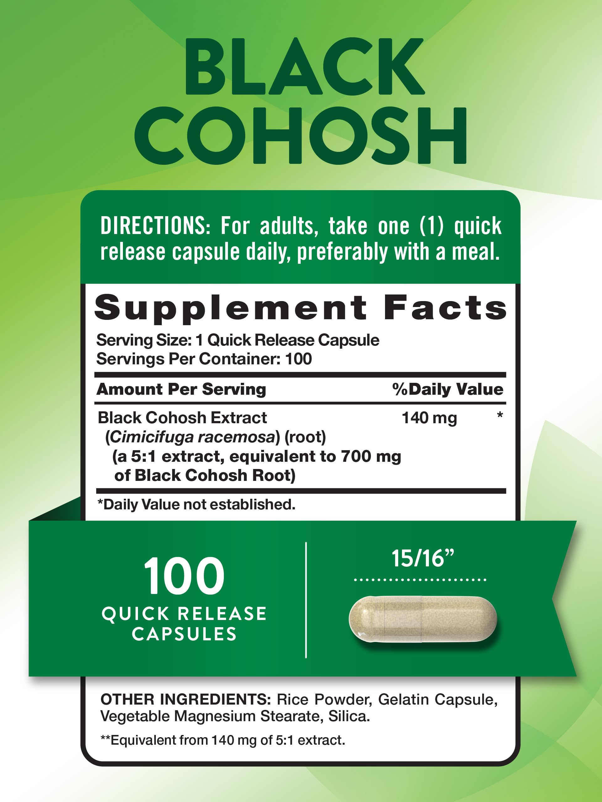 Foto 3 pulgar | Suplemento Nature's Truth Black Cohosh 100 Cápsulas - Venta Internacional.