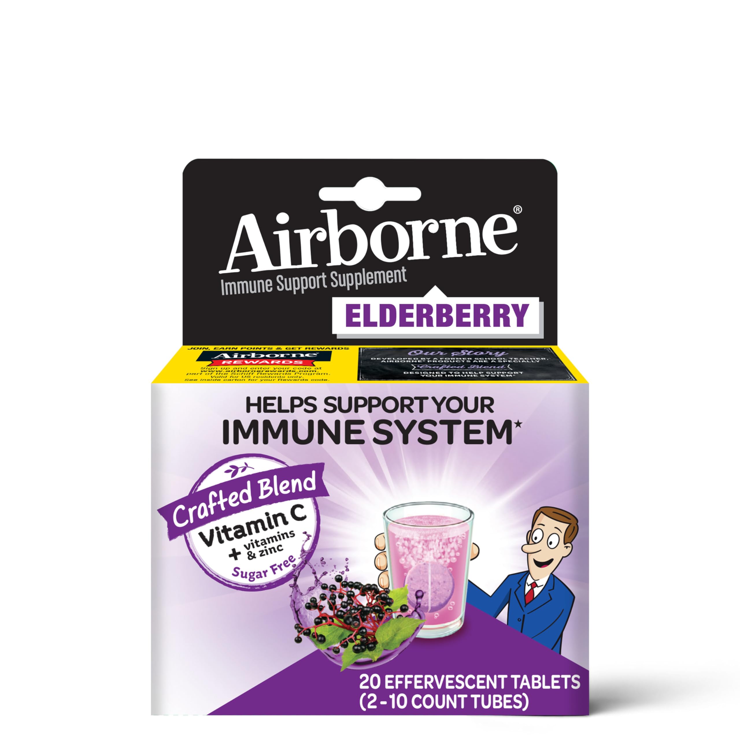 Foto 1 | Tabletas Efervescentes Airborne Elderberry Más Zinc Y Vitamina C - Venta Internacional.