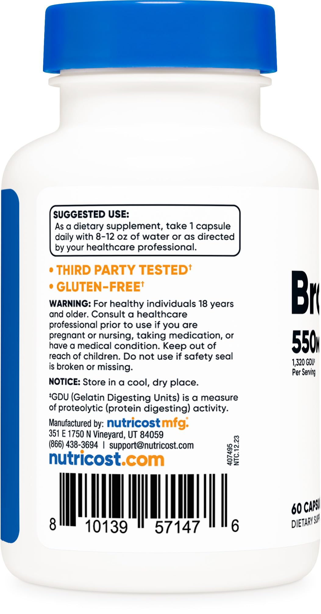 Foto 5 pulgar | Suplemento Nutricost En Cápsulas De Bromelina 550 Mg (60 Cápsulas) - Venta Internacional.