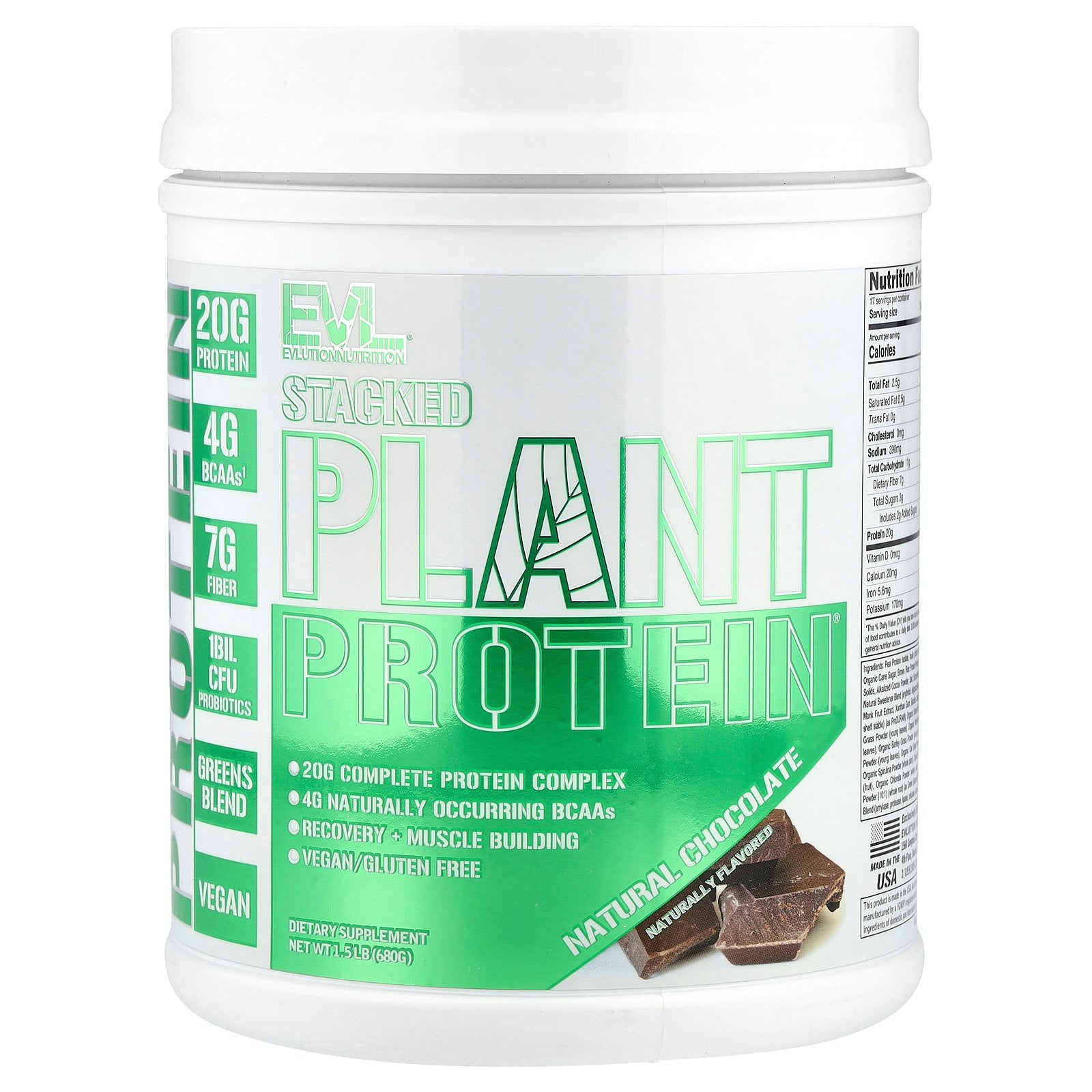 Foto 2 pulgar | Proteína En Polvo Evlution Nutrition Stacked Plant Chocolate 680 G - Venta Internacional.