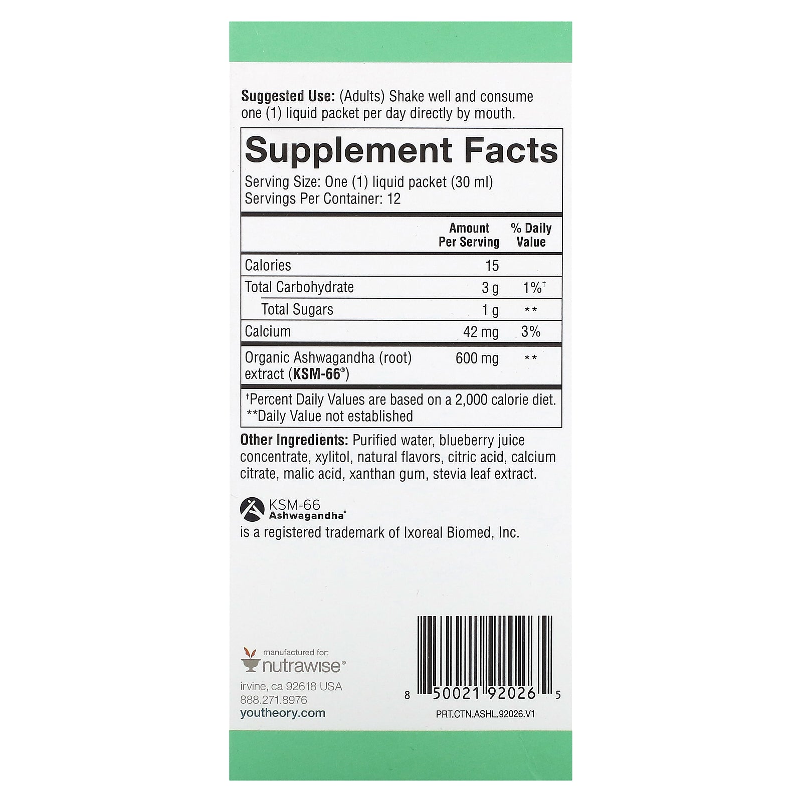 Foto 3 pulgar | Suplemento Youtheory Ashwagandha Liquid Blueberry 600 Mg 30 Ml - Venta Internacional.