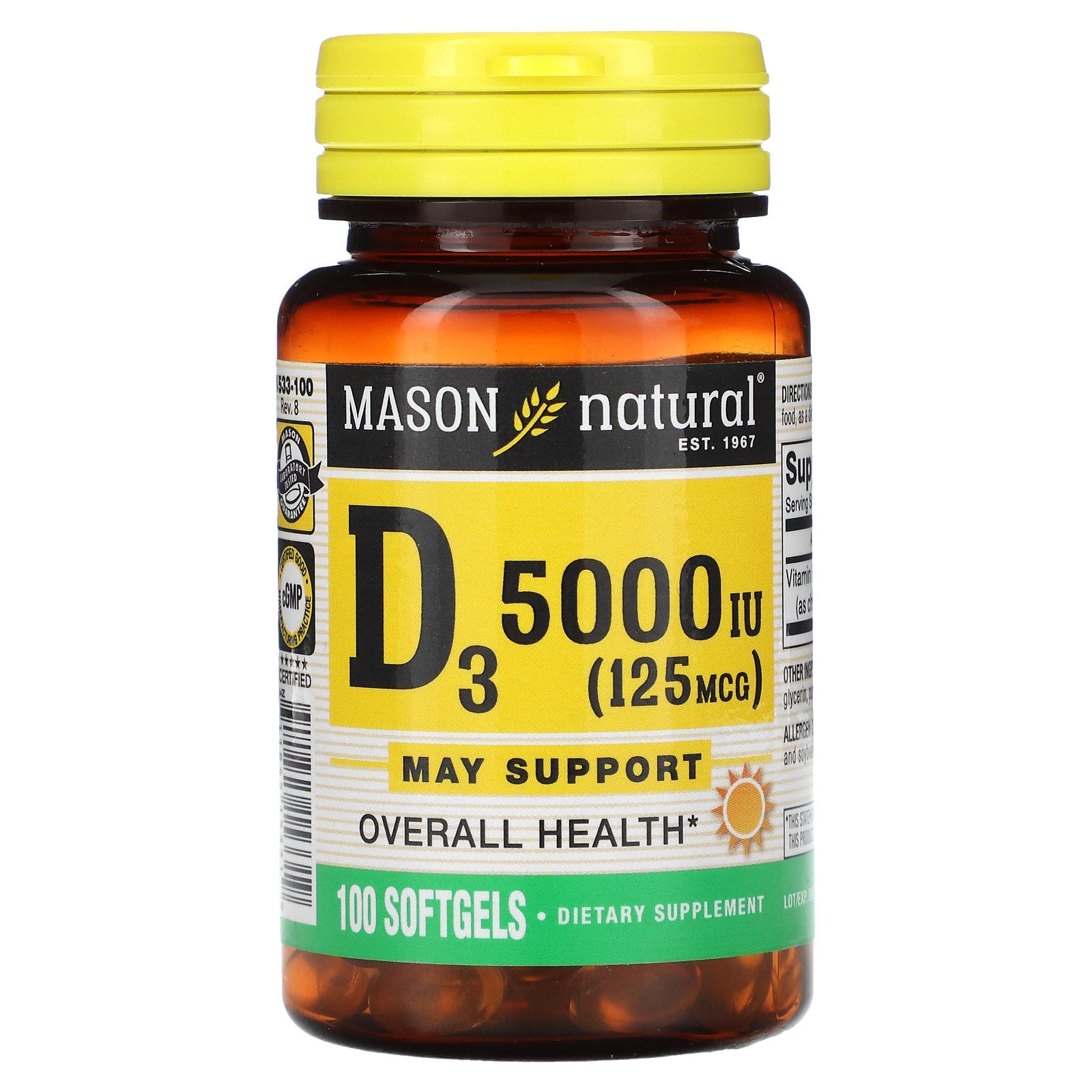 Foto 2 pulgar | Suplemento Mason Natural Vitamina D3 125 Mcg (5000 Ui) 100 Cápsulas Blandas - Venta Internacional.