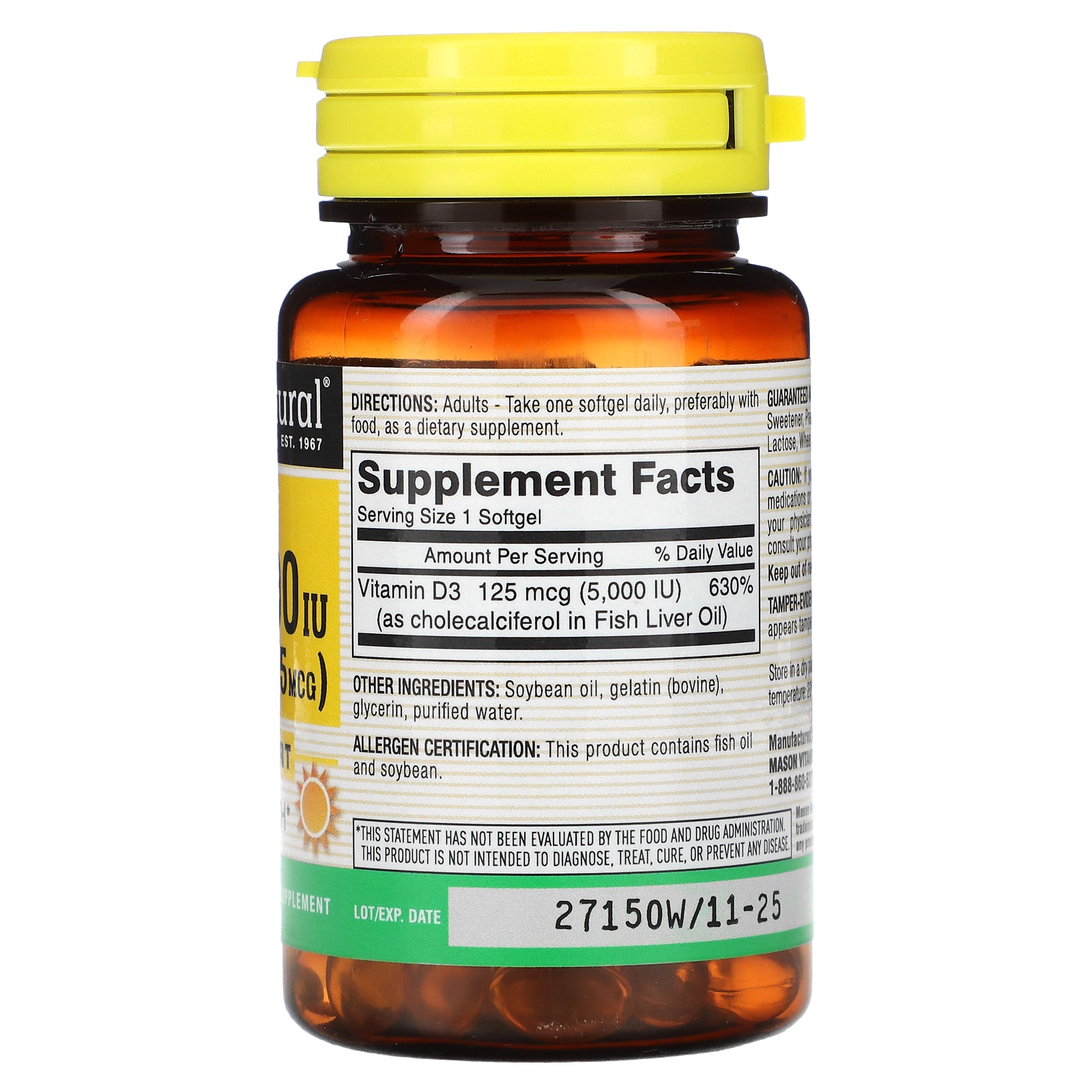 Foto 3 pulgar | Suplemento Mason Natural Vitamina D3 125 Mcg (5000 Ui) 100 Cápsulas Blandas - Venta Internacional.
