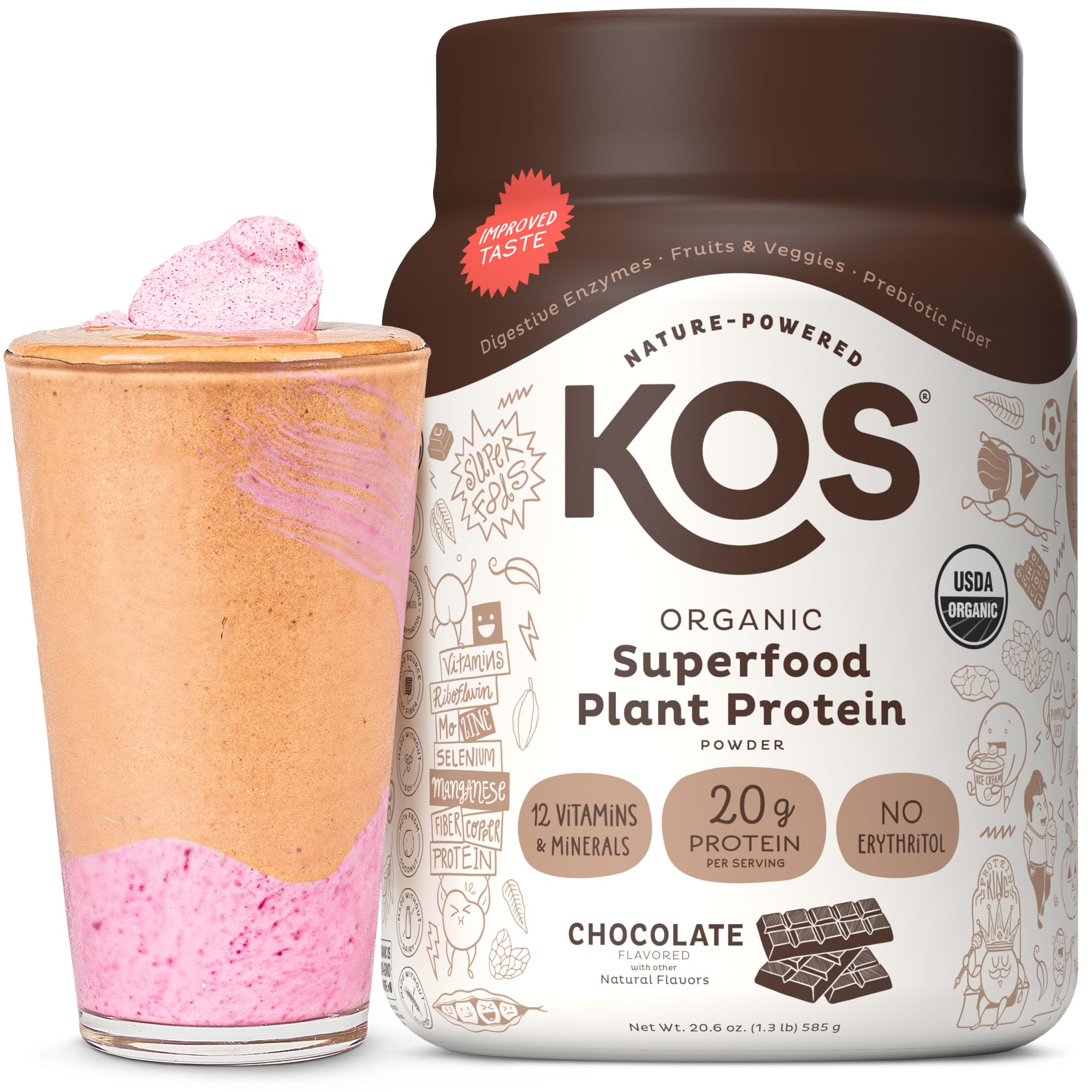 Foto 1 | Proteína En Polvo Kos  Chocolate Orgánico A Base De Plantas  450 G - Venta Internacional.