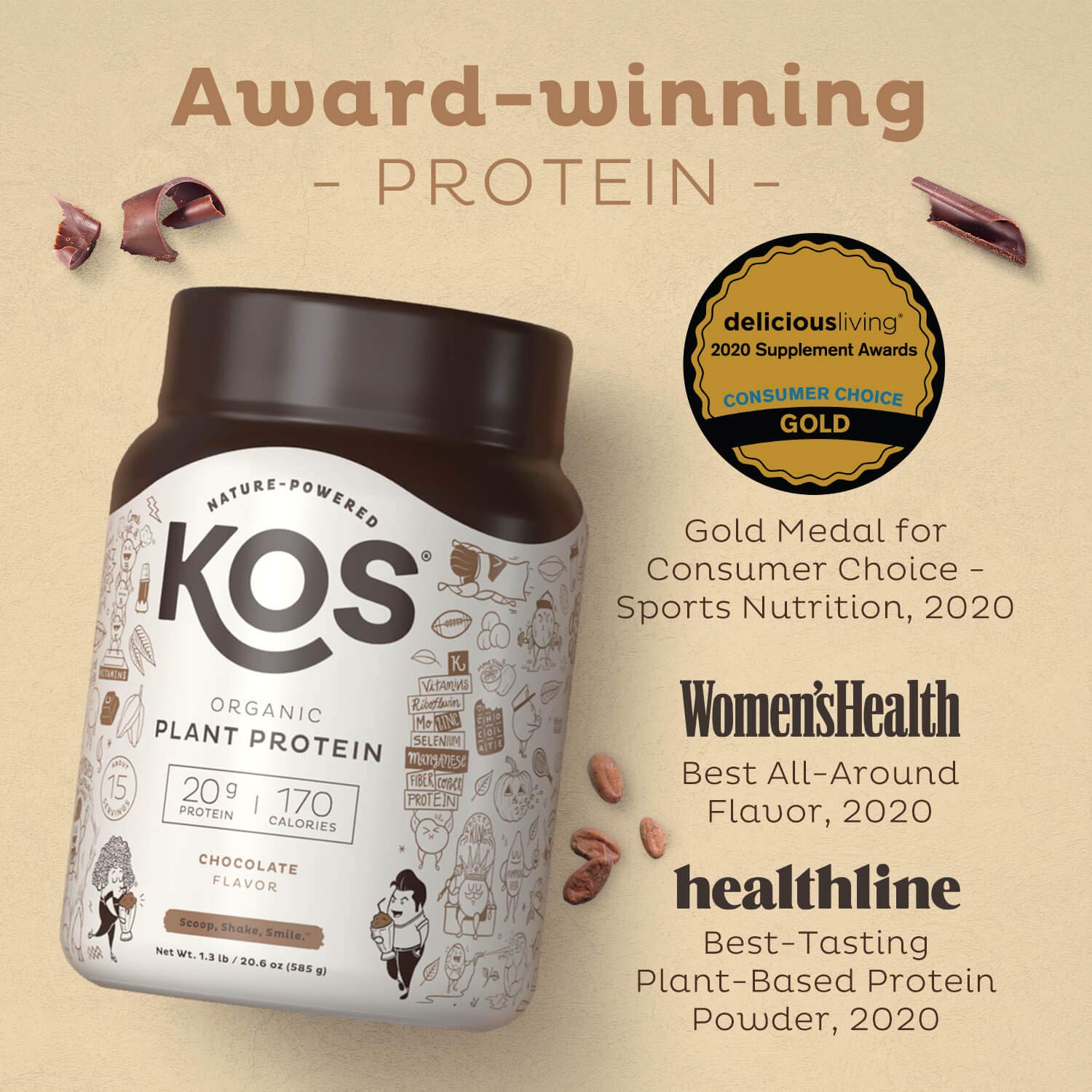 Foto 2 | Proteína En Polvo Kos  Chocolate Orgánico A Base De Plantas  450 G - Venta Internacional.