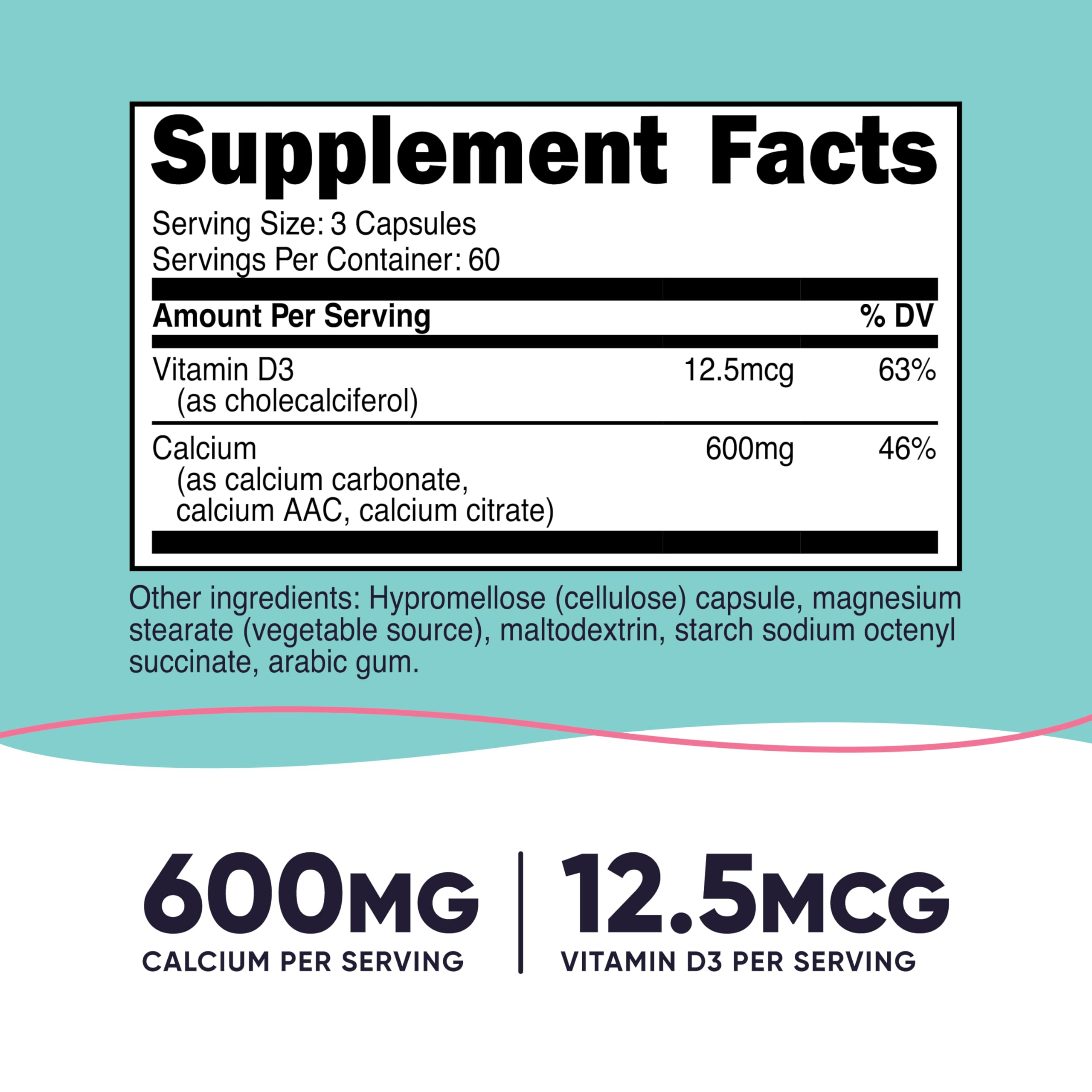 Foto 3 pulgar | Suplemento Nutricost Calcio 600 Mg Más Vitamina D3 12 5 Mcg 180 Cápsulas - Venta Internacional.