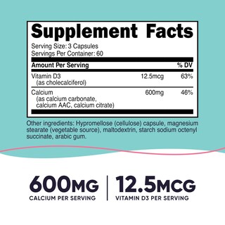 Foto 2 | Suplemento Nutricost Calcio 600 Mg Más Vitamina D3 12 5 Mcg 180 Cápsulas - Venta Internacional.