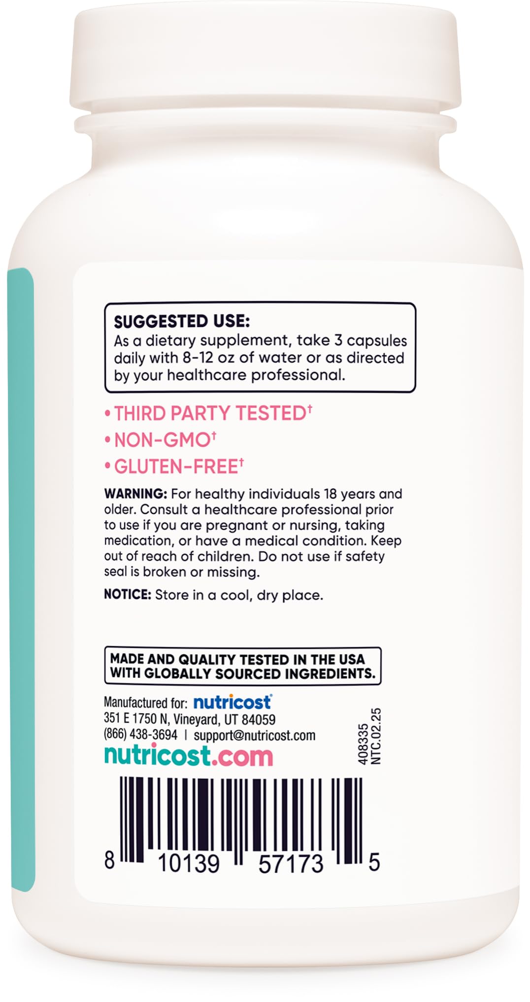 Foto 5 pulgar | Suplemento Nutricost Calcio 600 Mg Más Vitamina D3 12 5 Mcg 180 Cápsulas - Venta Internacional.