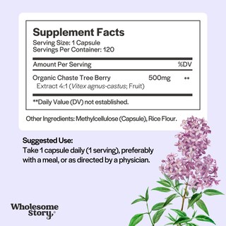 Foto 3 | Suplemento Wholesome Story Organic Vitex Sauzgatillo 120 Cápsulas - Venta Internacional.