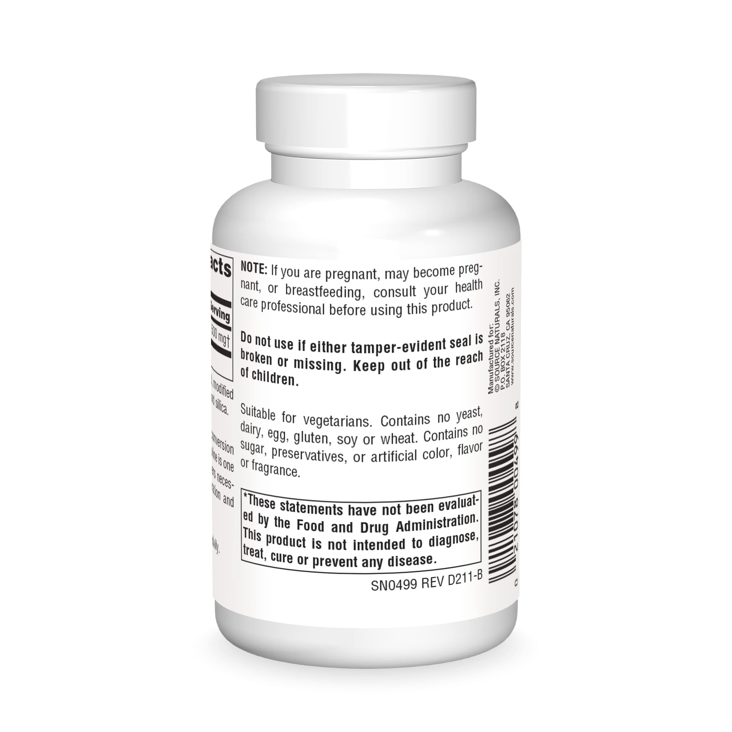 Foto 5 pulgar | Acetil L-carnitina De Supplement Source Naturals 500 Mg 60 Comprimidos - Venta Internacional.
