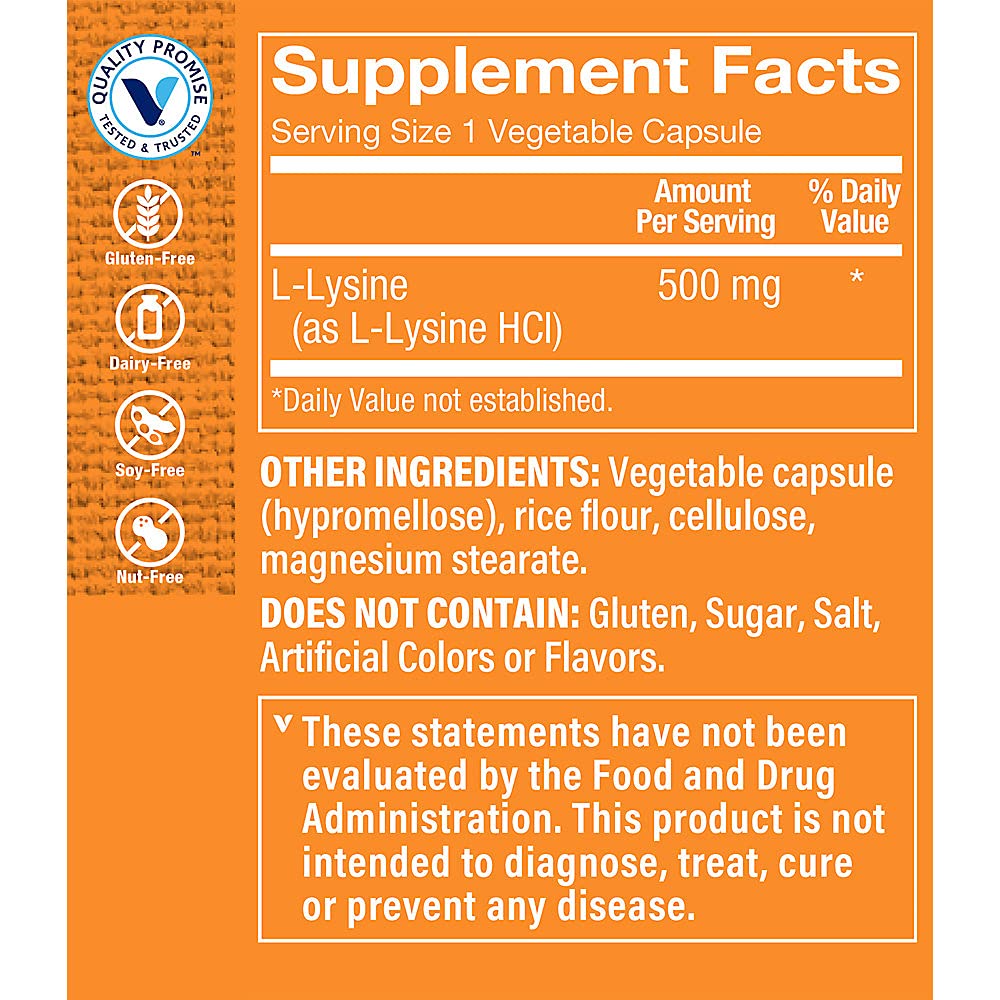 Foto 4 pulgar | Suplemento The Vitamin Shoppe L-lisina 500 Mg 100 Cápsulas - Venta Internacional.