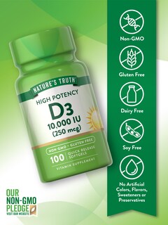 Foto 3 | Suplemento De Vitamina D3 De Nature's Truth 10 000 Ui Cápsulas Blandas 100 Unidades - Venta Internacional.