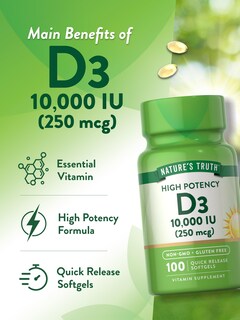 Foto 5 | Suplemento De Vitamina D3 De Nature's Truth 10 000 Ui Cápsulas Blandas 100 Unidades - Venta Internacional.