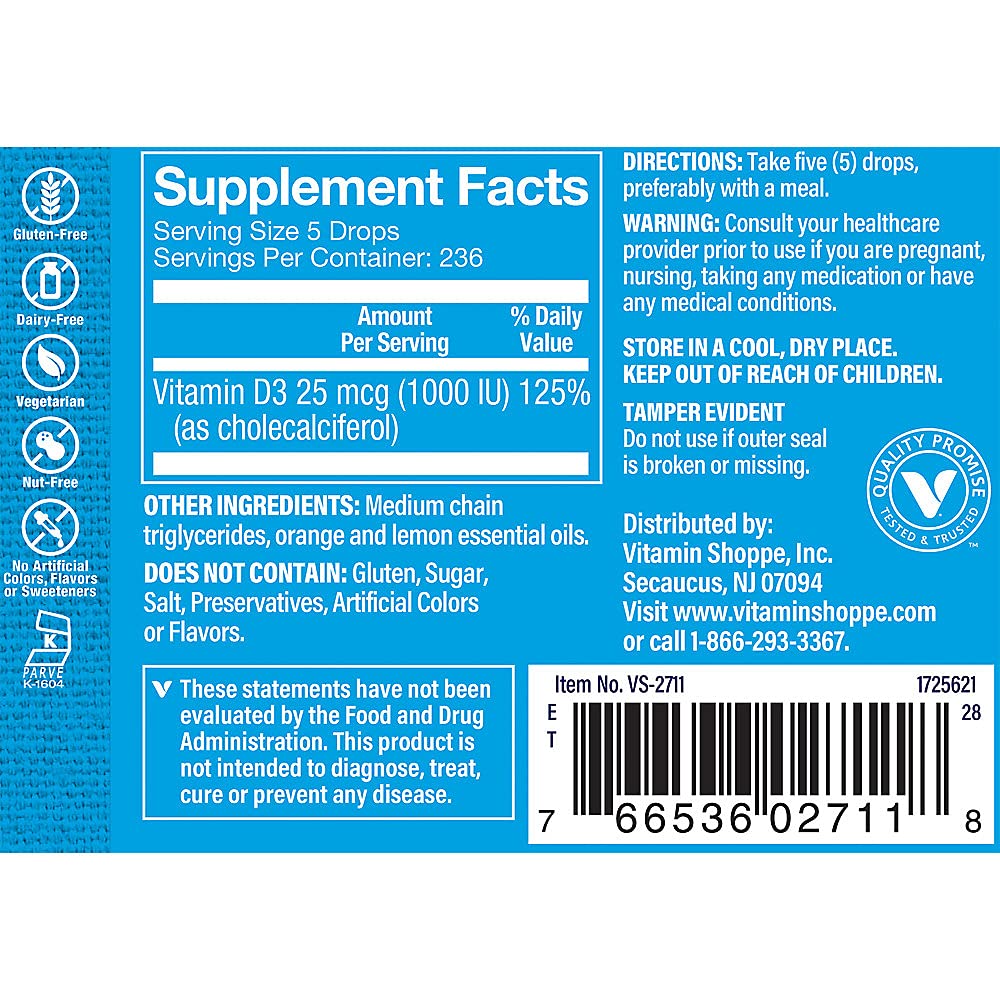 Foto 4 pulgar | Suplemento De Vitamina D3 De The Vitamin Shoppe  1000 Ui  30 Ml - Venta Internacional.