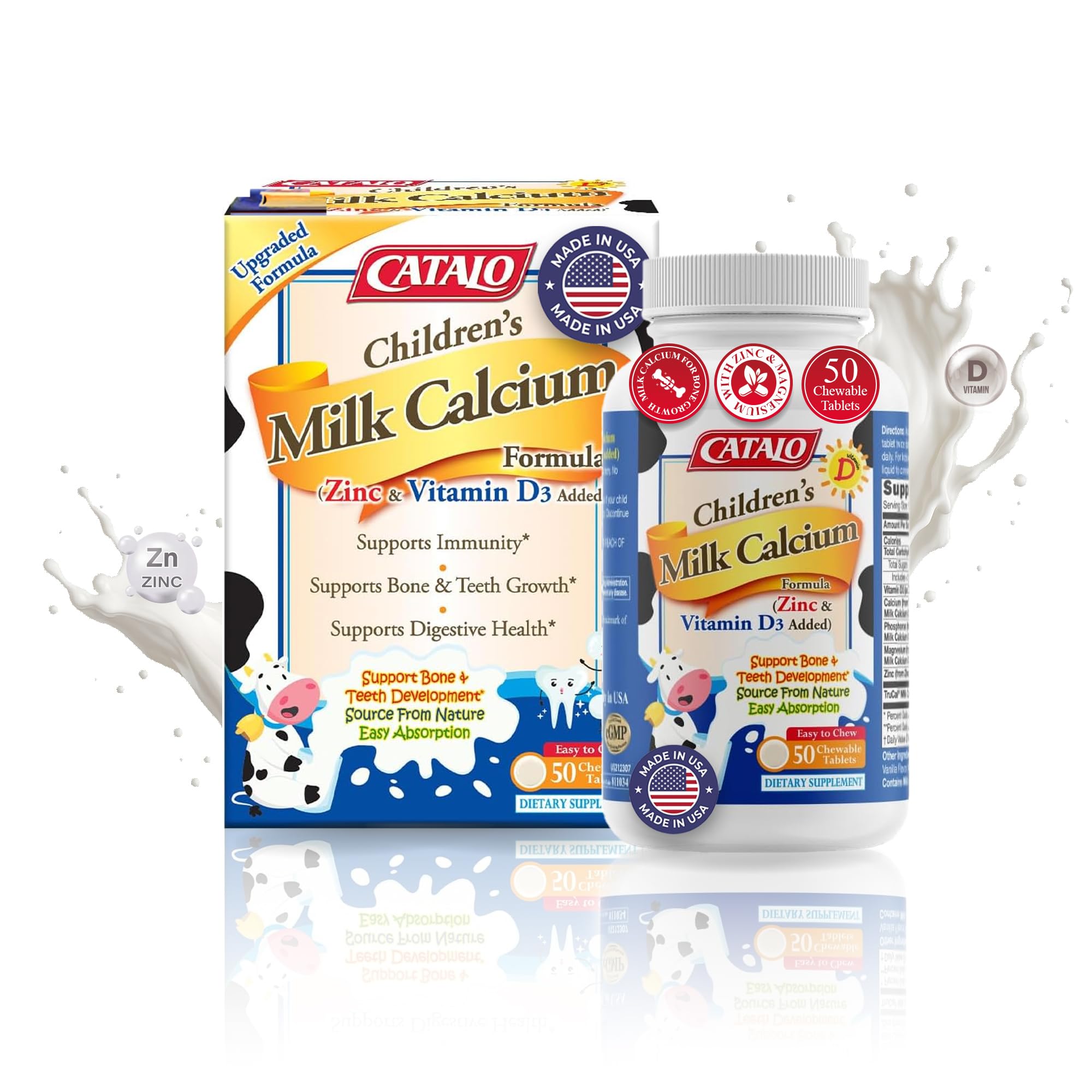 Foto 2 pulgar | Suplemento Catalo Leche Para Niños Con Calcio De 12 A 36 Meses  50 Comprimidos - Venta Internacional.