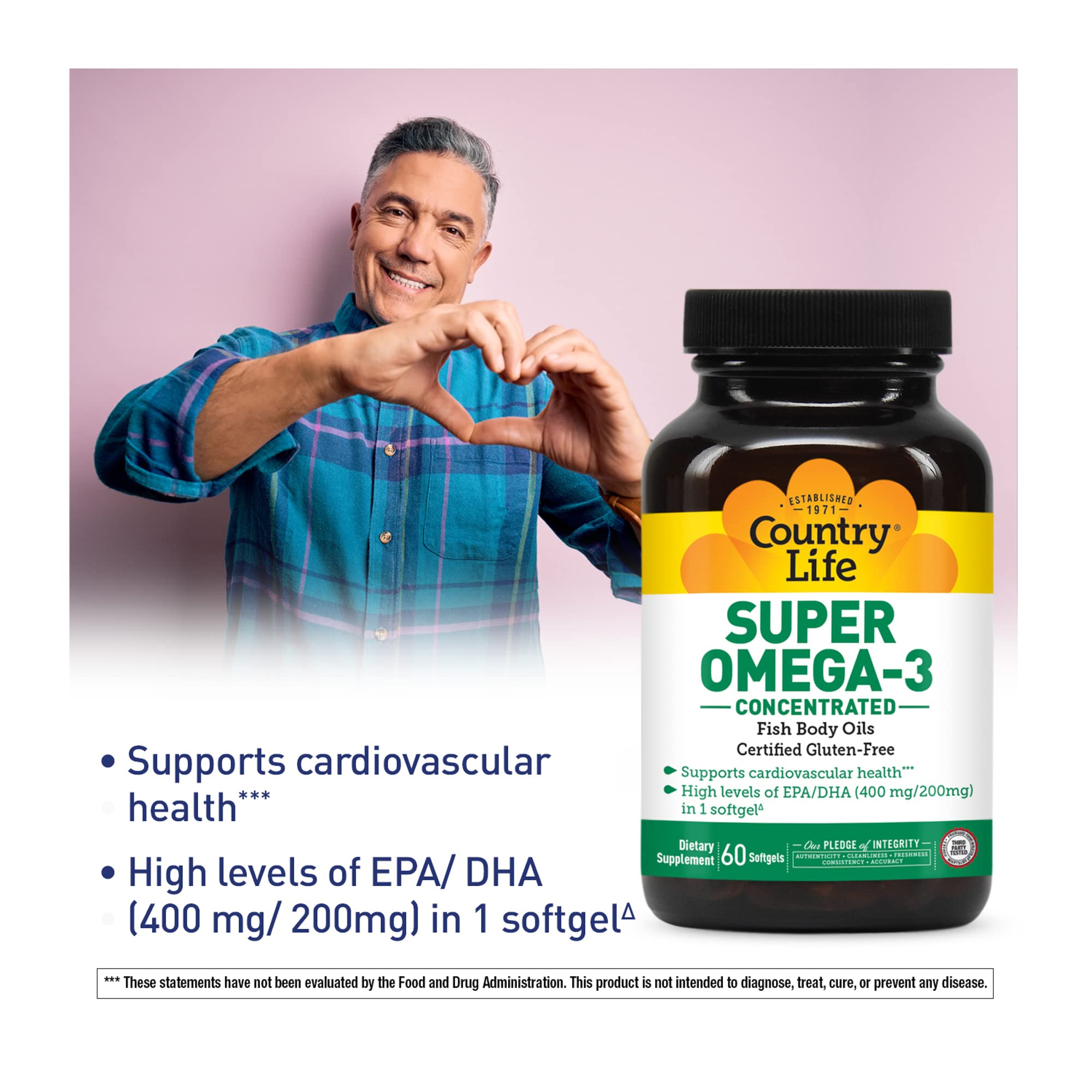 Foto 5 pulgar | Suplemento Country Life Super Omega-3 Concentrado 60 Cápsulas Blandas - Venta Internacional.