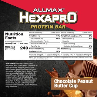 Foto 2 | Protein Bar Allmax Hexapro Taza De Mantequilla De Cacahuete Con Chocolate 20 G 12 Unidades - Venta Internacional.