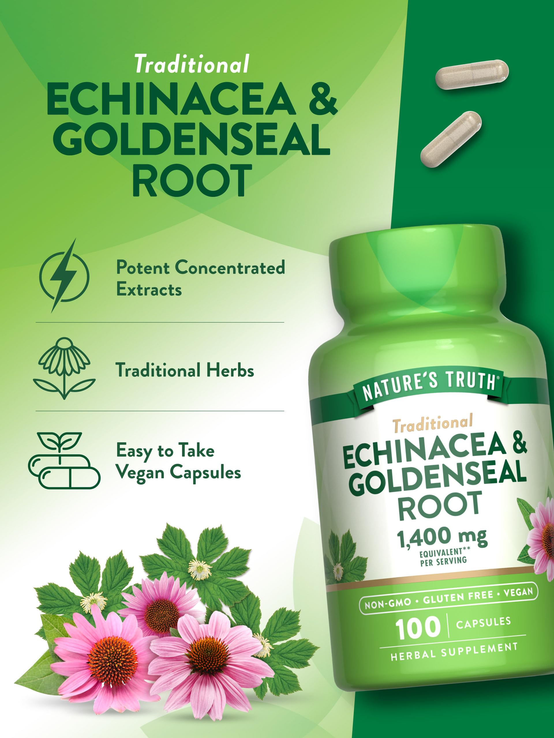 Foto 6 pulgar | Suplemento Nature's Truth Echinacea Goldenseal 1400 Mg 100 Unidades - Venta Internacional.