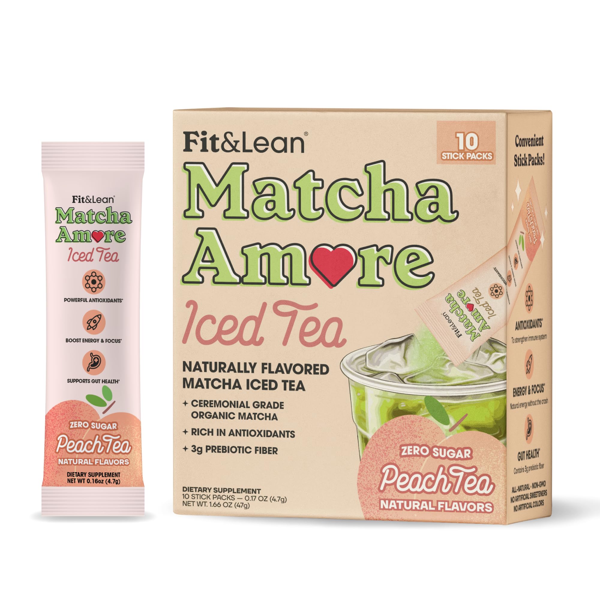 Foto 1 | Iced Tea Fit & Lean Matcha Amore Peach  Paquetes De 10 Barras - Venta Internacional.