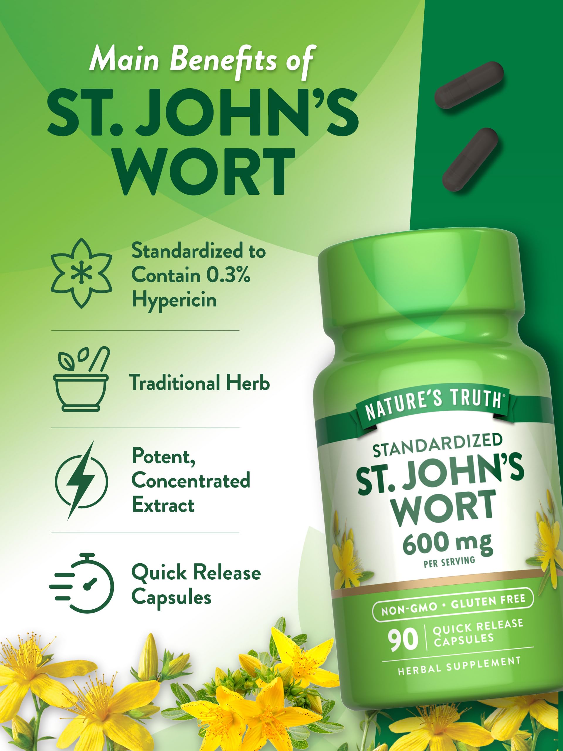 Foto 6 pulgar | Suplemento Nature's Truth St John's Wort 600 Mg 90 Cápsulas - Venta Internacional.