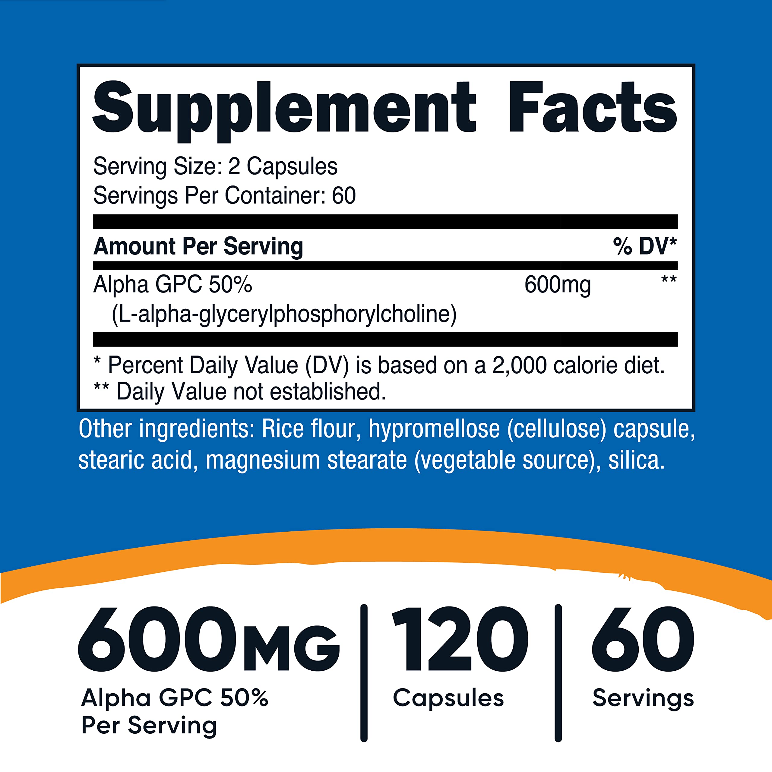 Foto 3 pulgar | Suplemento Nutricost Alpha Gpc 600 Mg 120 Cápsulas Vegetarianas - Venta Internacional.