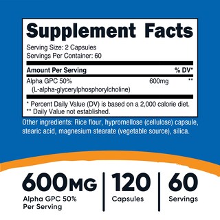 Foto 2 | Suplemento Nutricost Alpha Gpc 600 Mg 120 Cápsulas Vegetarianas - Venta Internacional.