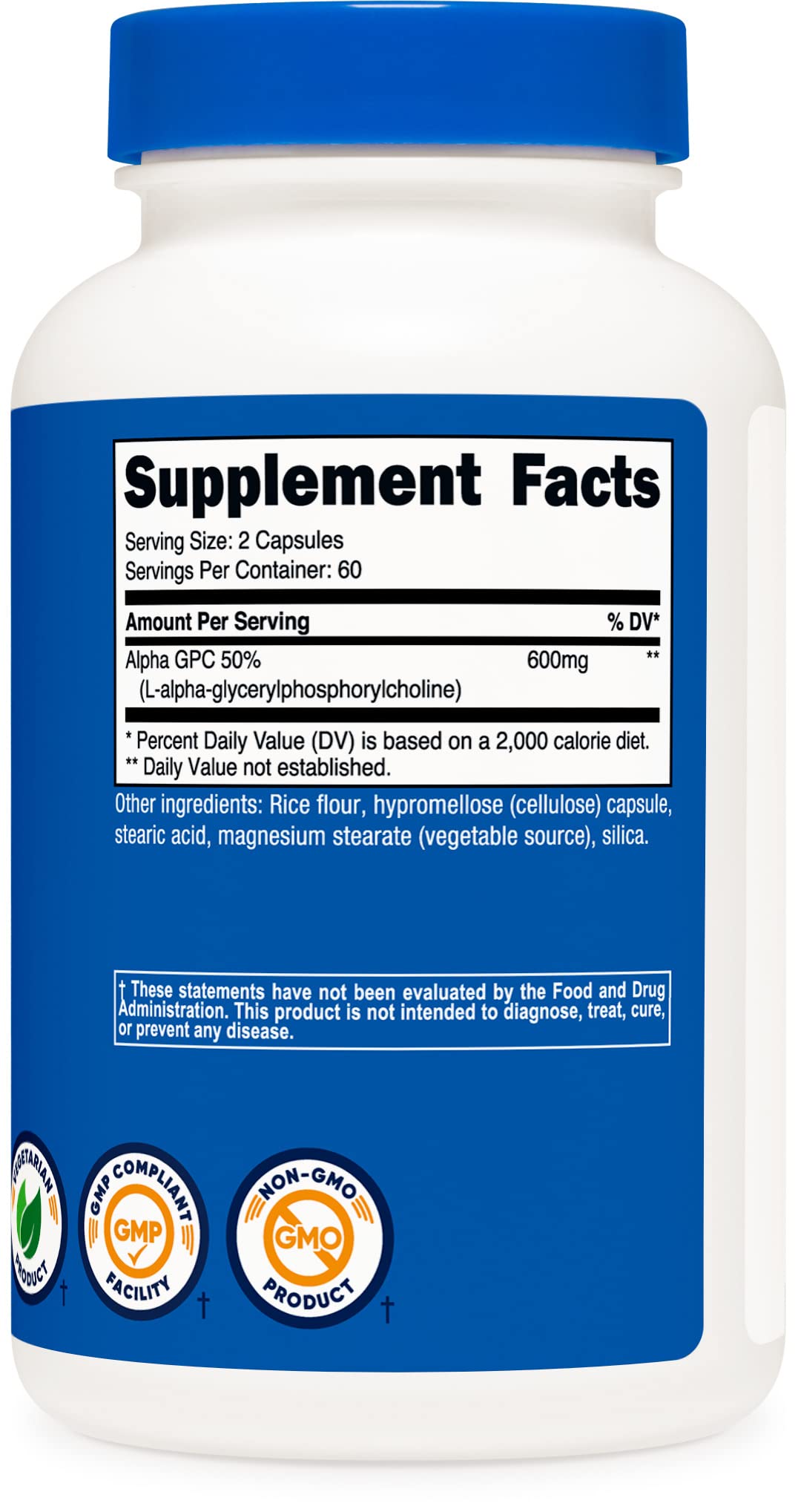 Foto 5 pulgar | Suplemento Nutricost Alpha Gpc 600 Mg 120 Cápsulas Vegetarianas - Venta Internacional.