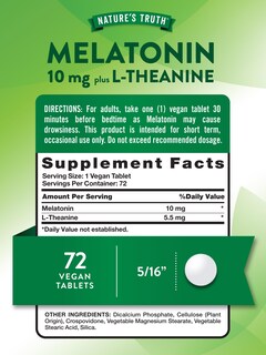 Foto 2 | Suplemento Nature's Truth Melatonina 10 Mg + L-teanina 72 Tabletas - Venta Internacional.