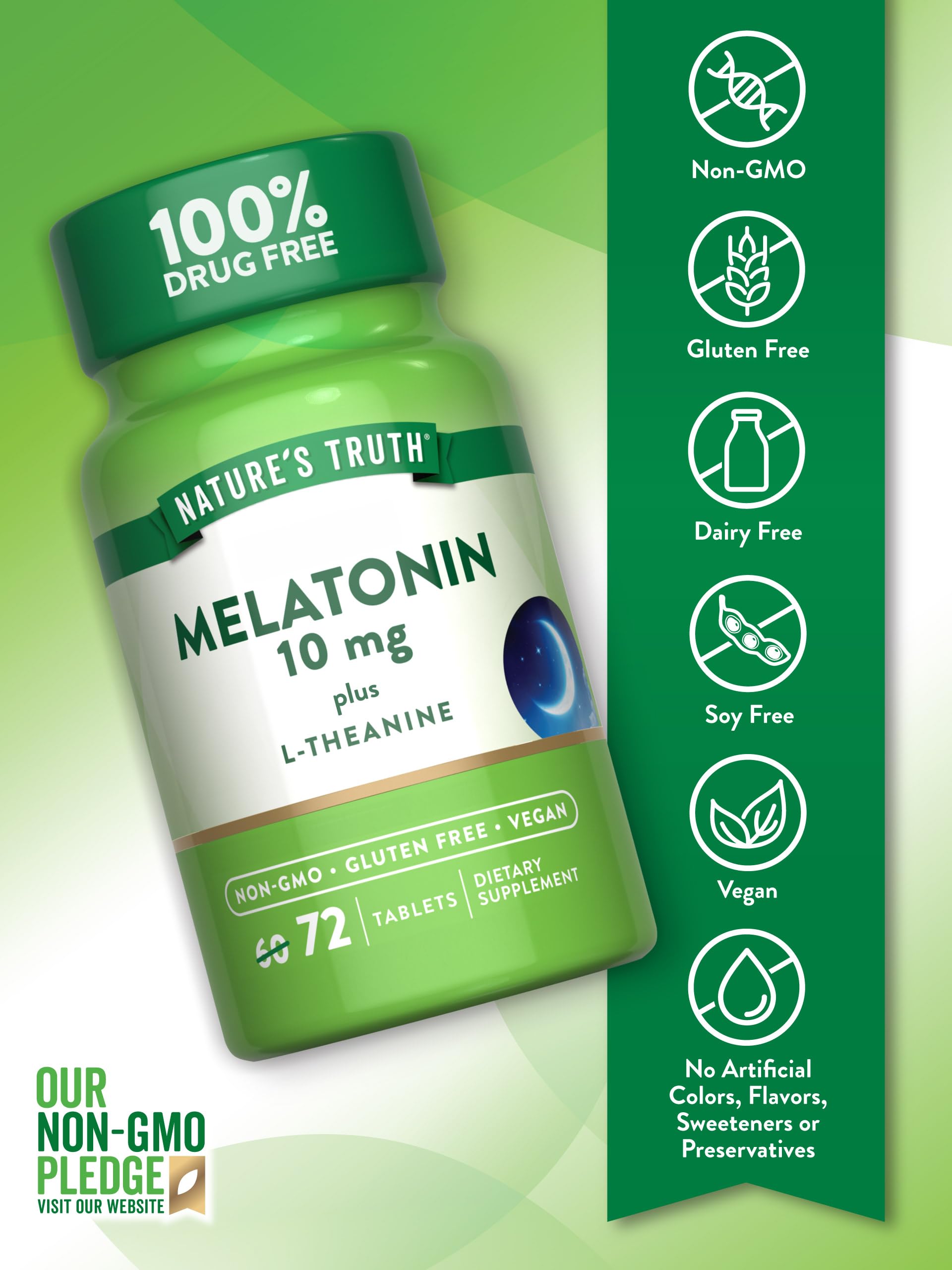 Foto 4 pulgar | Suplemento Nature's Truth Melatonina 10 Mg + L-teanina 72 Tabletas - Venta Internacional.