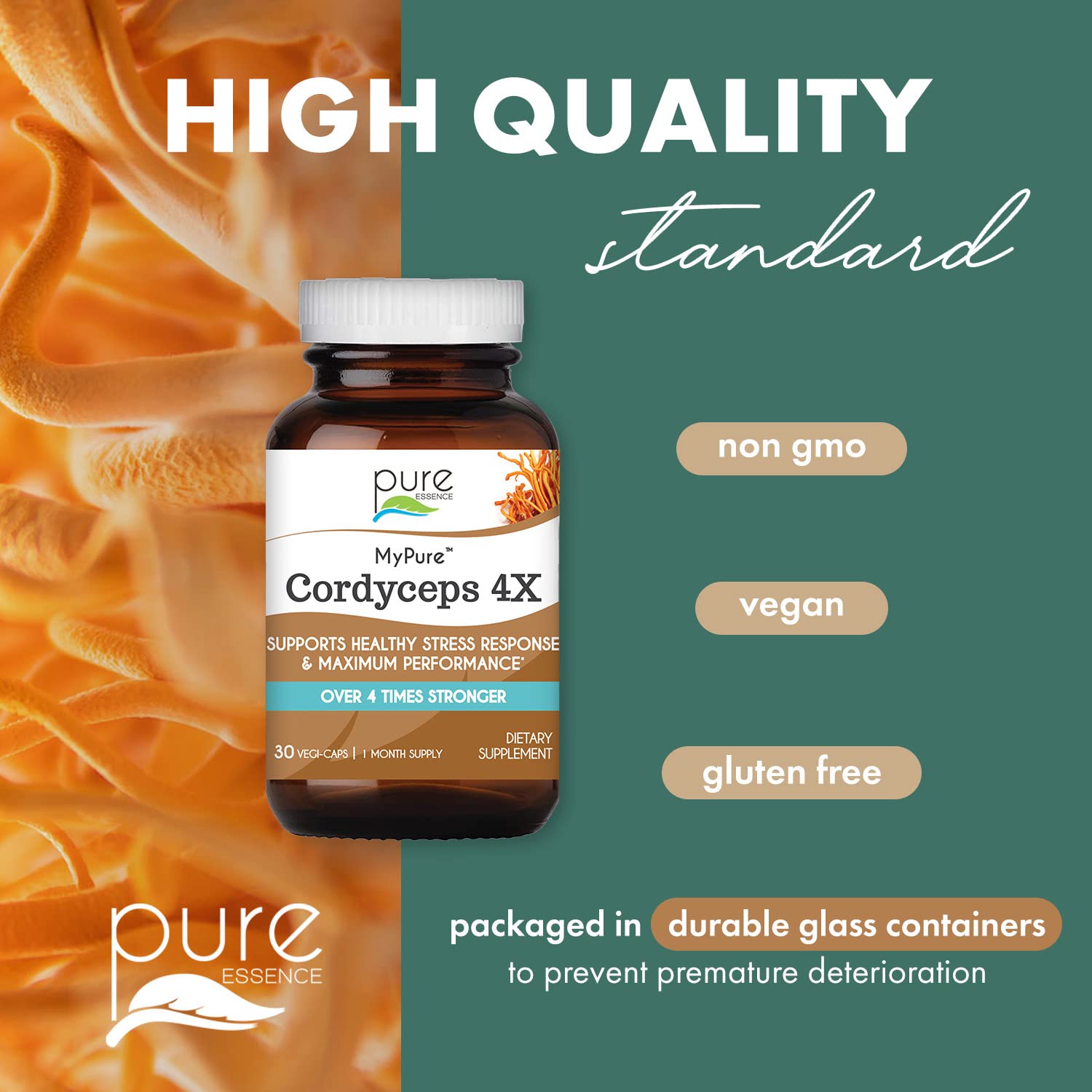 Foto 6 pulgar | Suplemento De Hongos Mypure Cordyceps 4x De Pure Essence Labs - Venta Internacional.