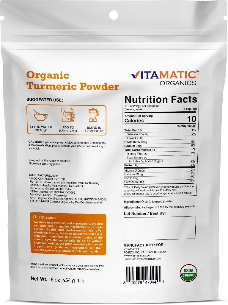 Foto 4 pulgar | Polvo De Cúrcuma Vitamatic Organic 454 G - Venta Internacional.